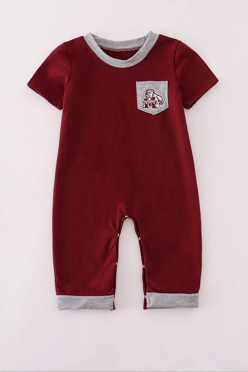 Boys Maroon Mississippi State Bulldogs Embroidered Romper