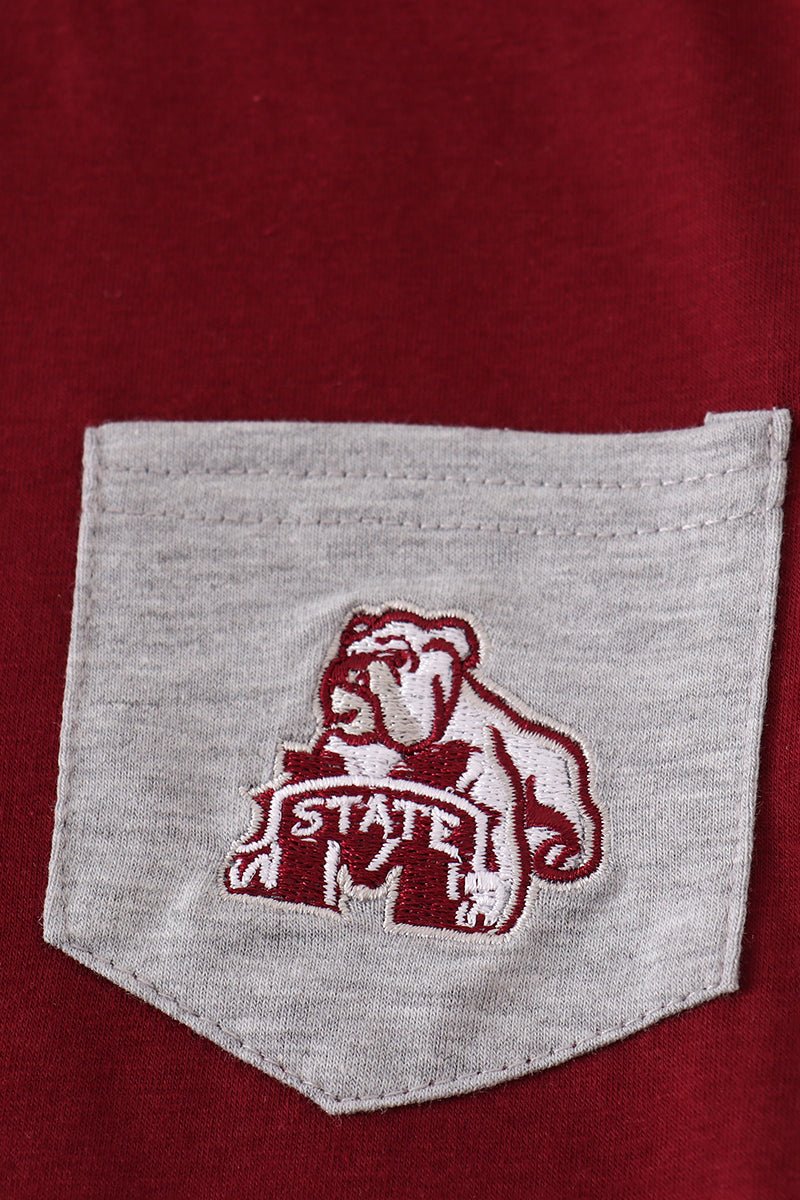 Boys Maroon Mississippi State Embroidered Top