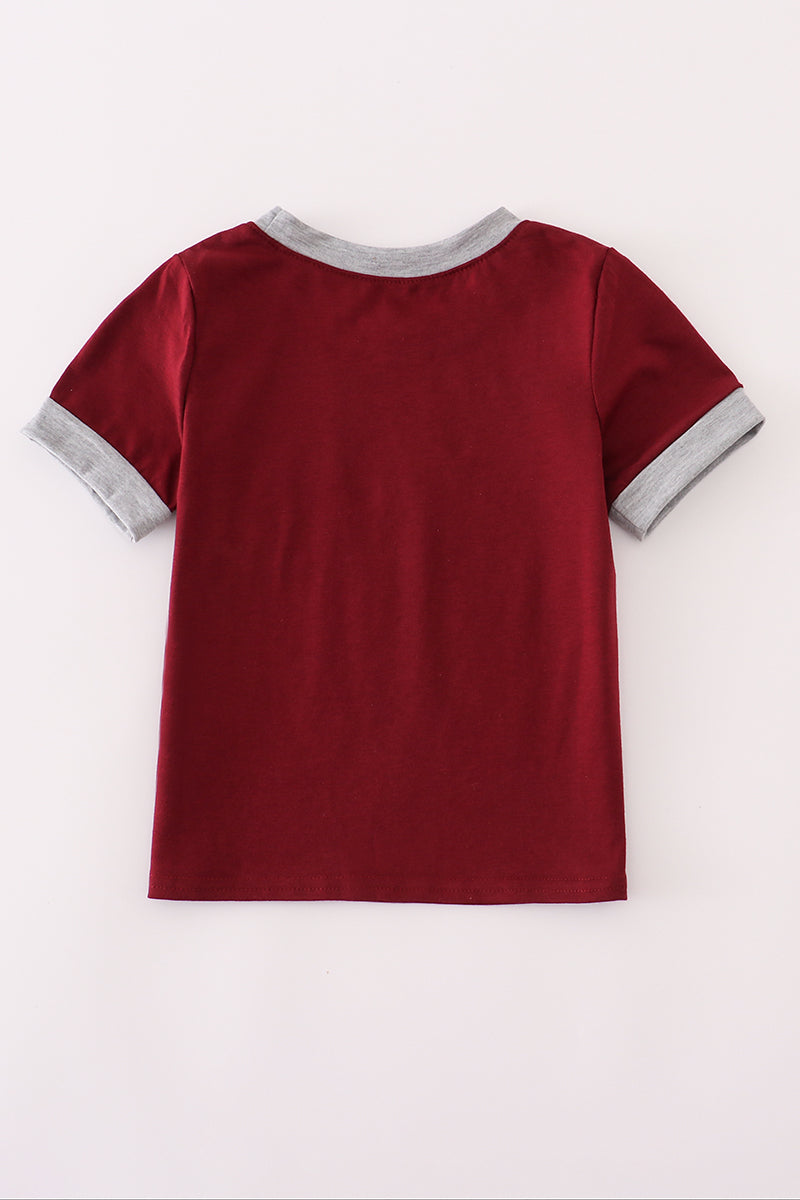 Boys Maroon Mississippi State Embroidered Top