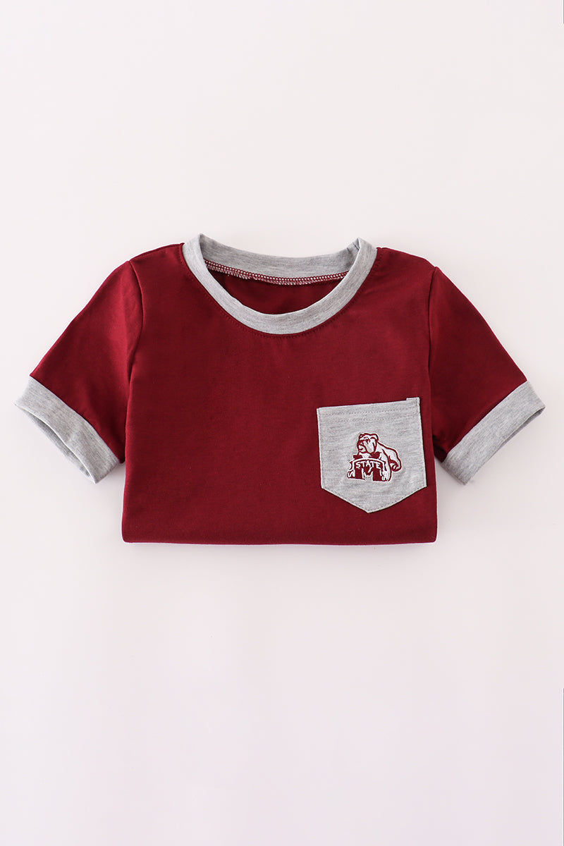Boys Maroon Mississippi State Embroidered Top
