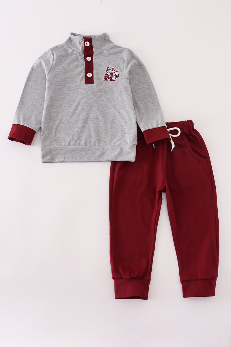 Boys Maroon Mississippi State Bulldogs Embroidered Pants Set