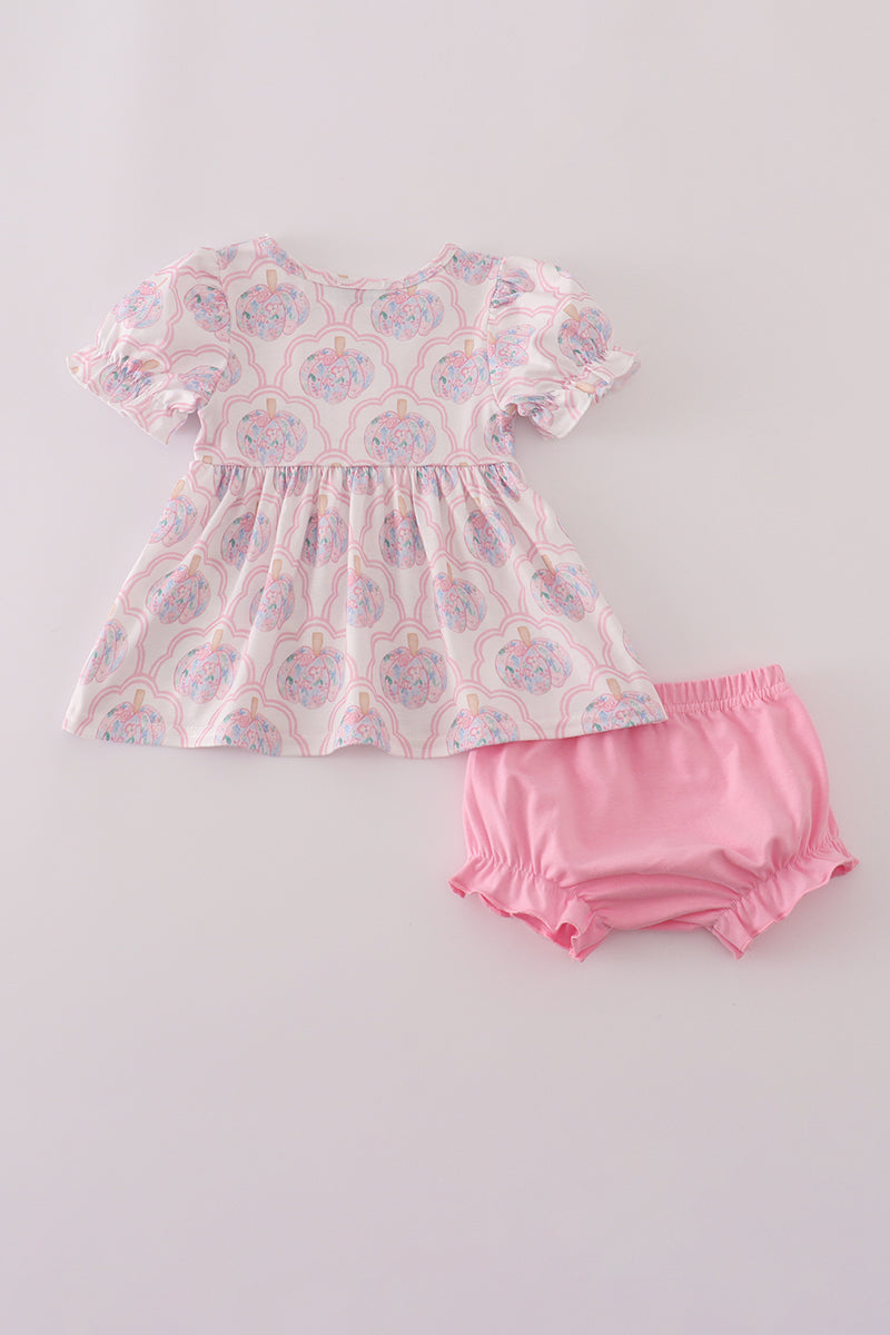 Girls Pink Pumpkin Embroidered Bloomer Set