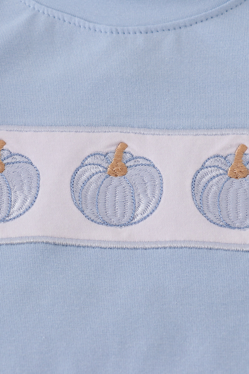 Boys Blue Pumpkin Embroidered Pants Set