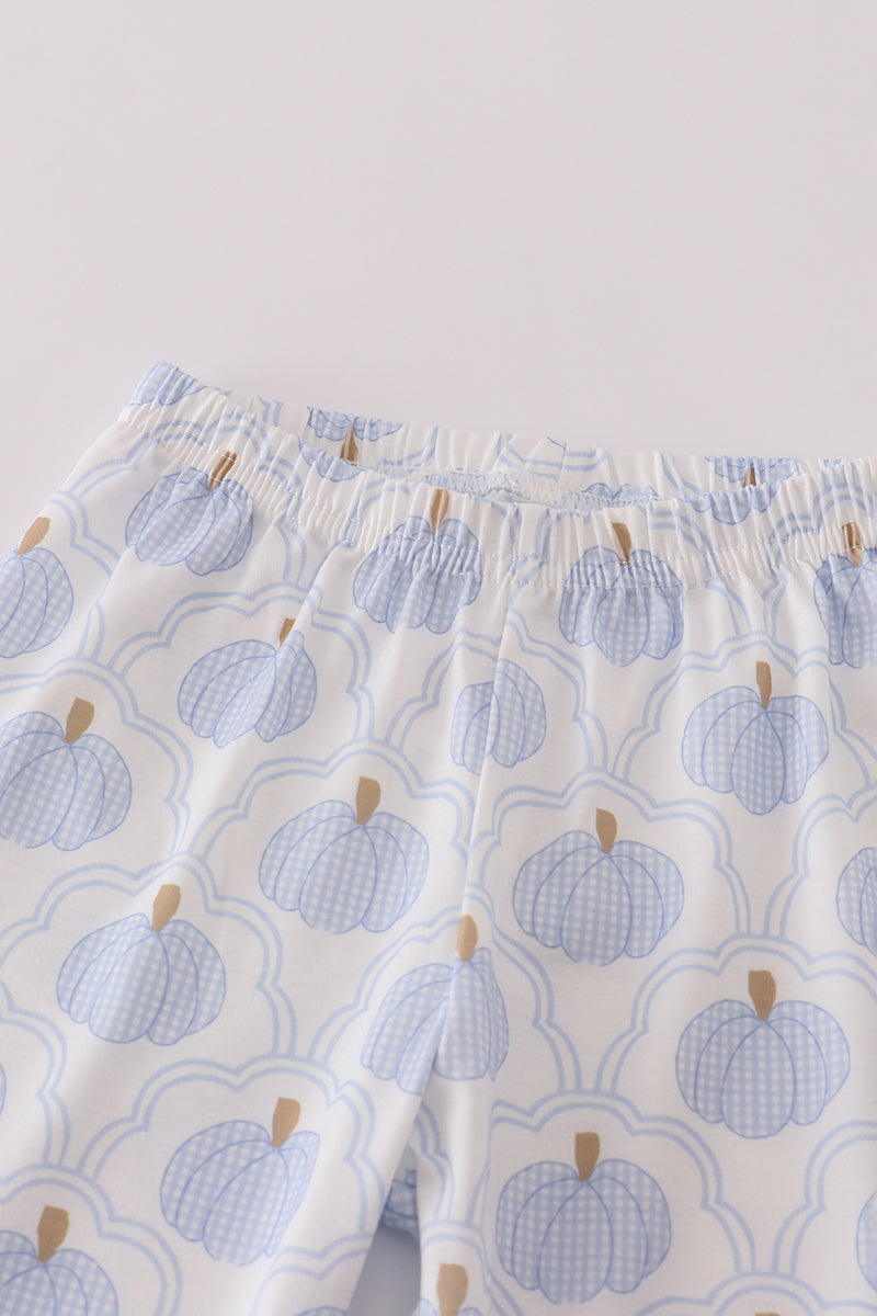 Boys Blue Pumpkin Embroidered Pants Set