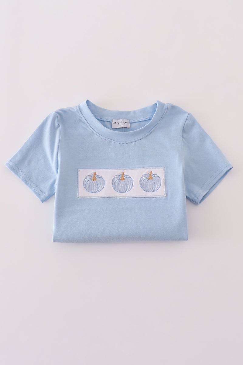 Boys Blue Pumpkin Embroidered Pants Set