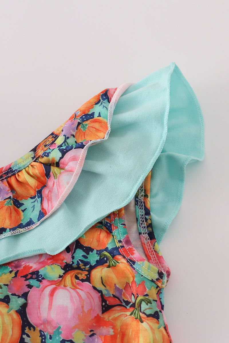 Girls Pink Pumpkin Print Ruffle Bubble