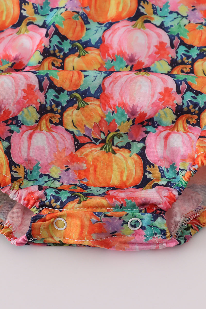 Girls Pink Pumpkin Print Ruffle Bubble