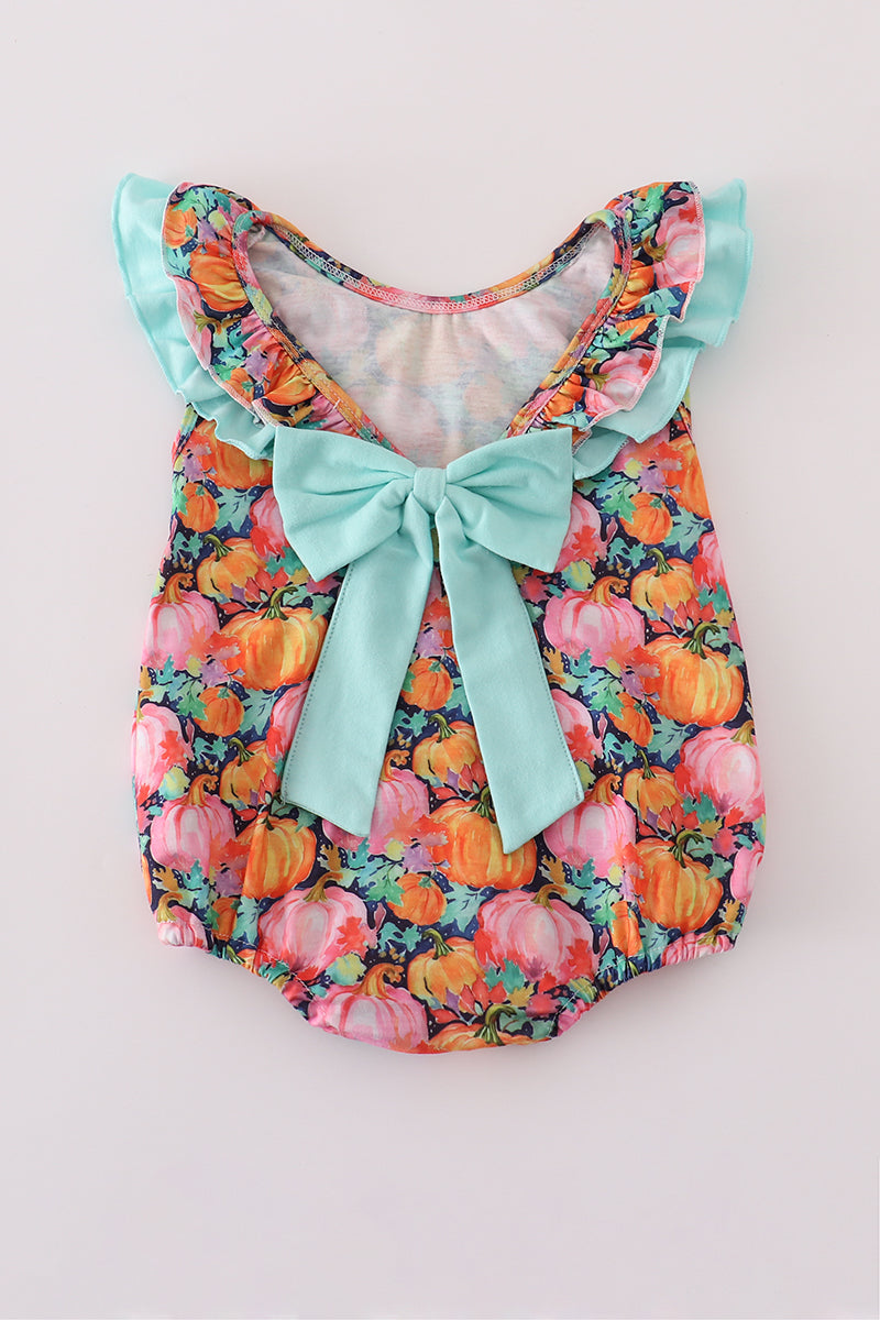 Girls Pink Pumpkin Print Ruffle Bubble