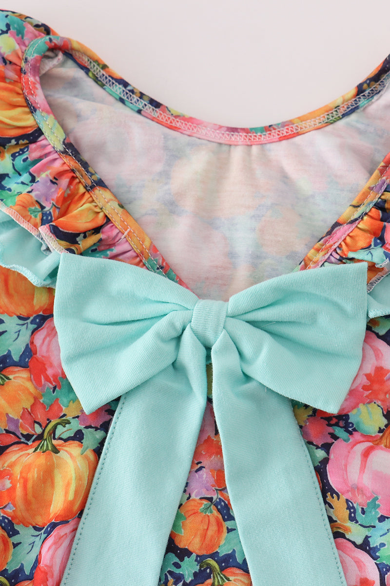 Girls Pink Pumpkin Print Ruffle Bubble