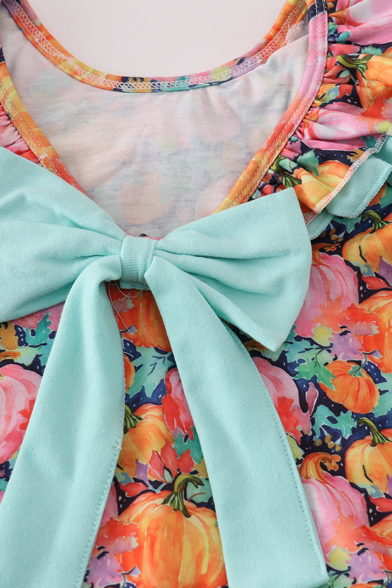 Girls Pumpkin Print Ruffle Bloomer Set
