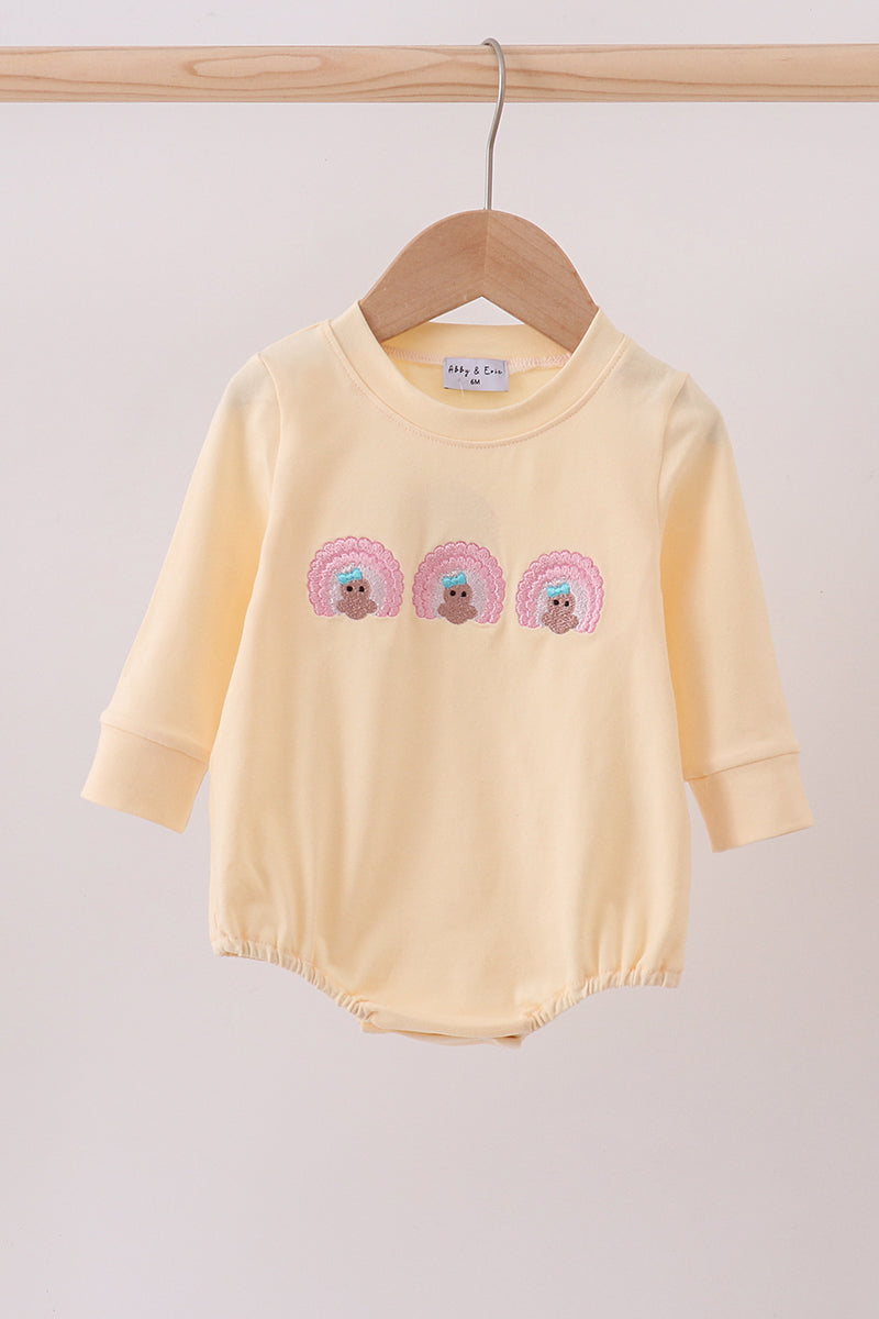 Girls Beige Turkey Embroidered Bubble