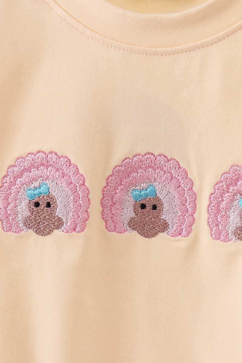 Girls Beige Turkey Embroidered Bubble