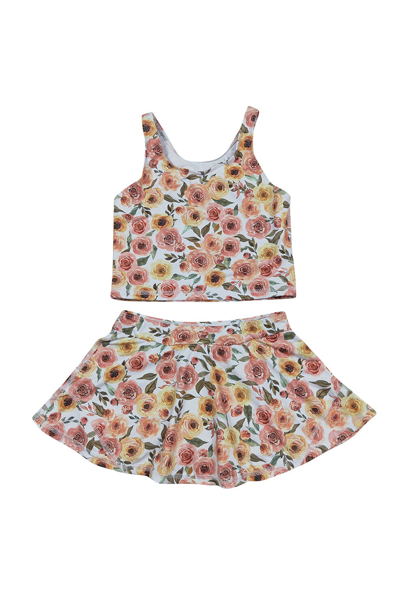 Girls Pink/Yellow Floral Print 2pc Swimsuit