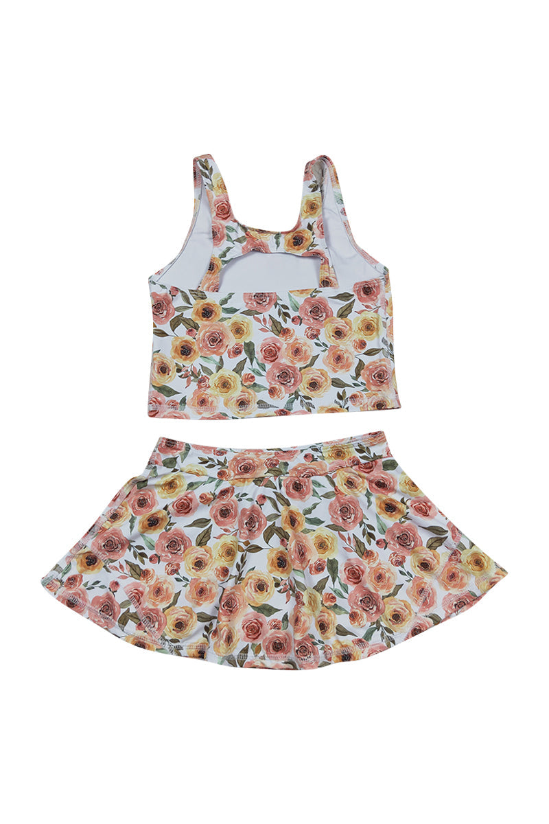 Girls Pink/Yellow Floral Print 2pc Swimsuit