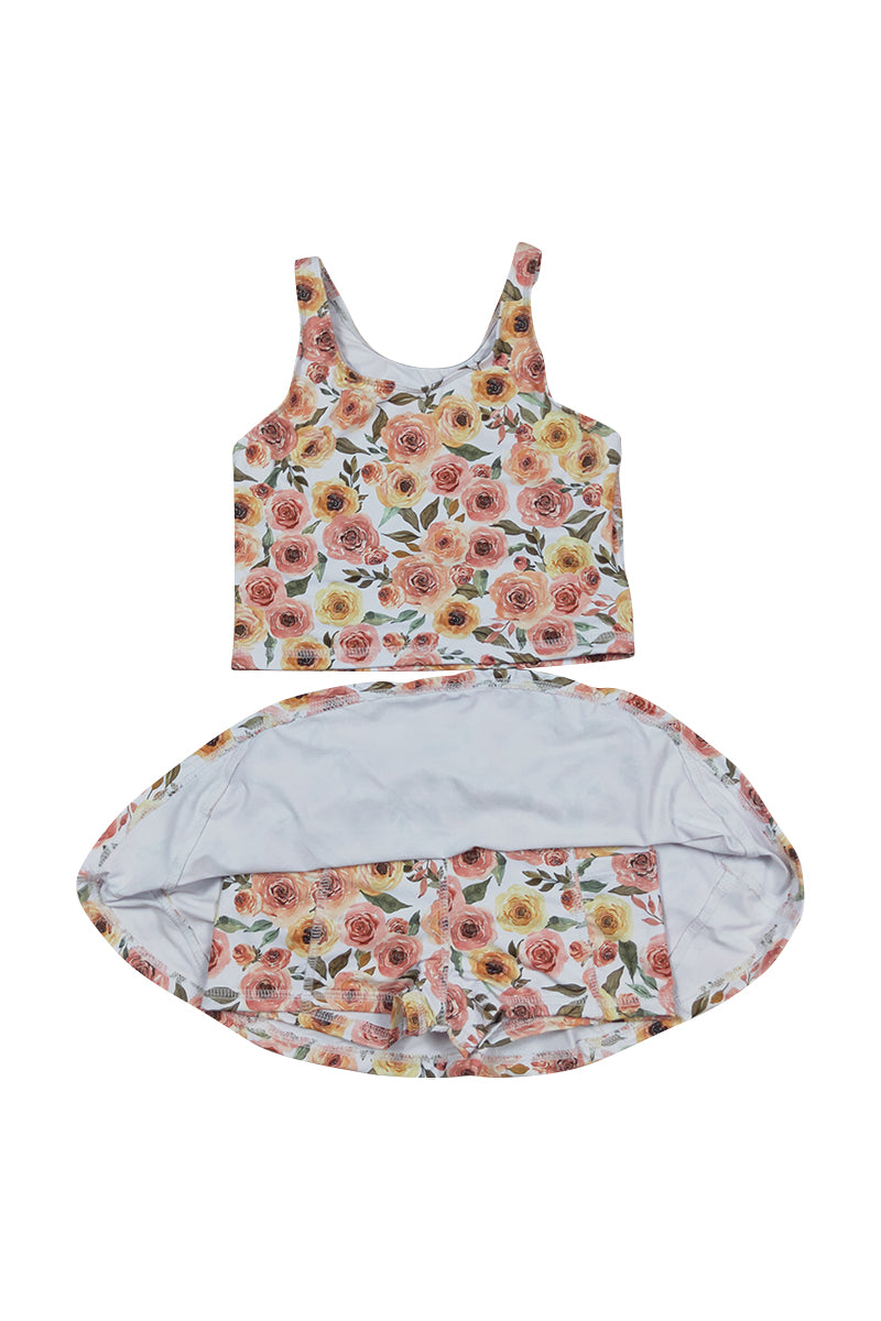 Girls Pink/Yellow Floral Print 2pc Swimsuit