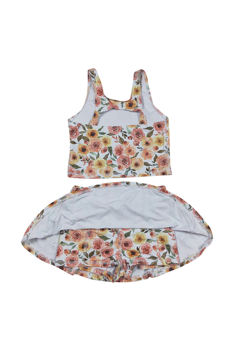 Girls Pink/Yellow Floral Print 2pc Swimsuit