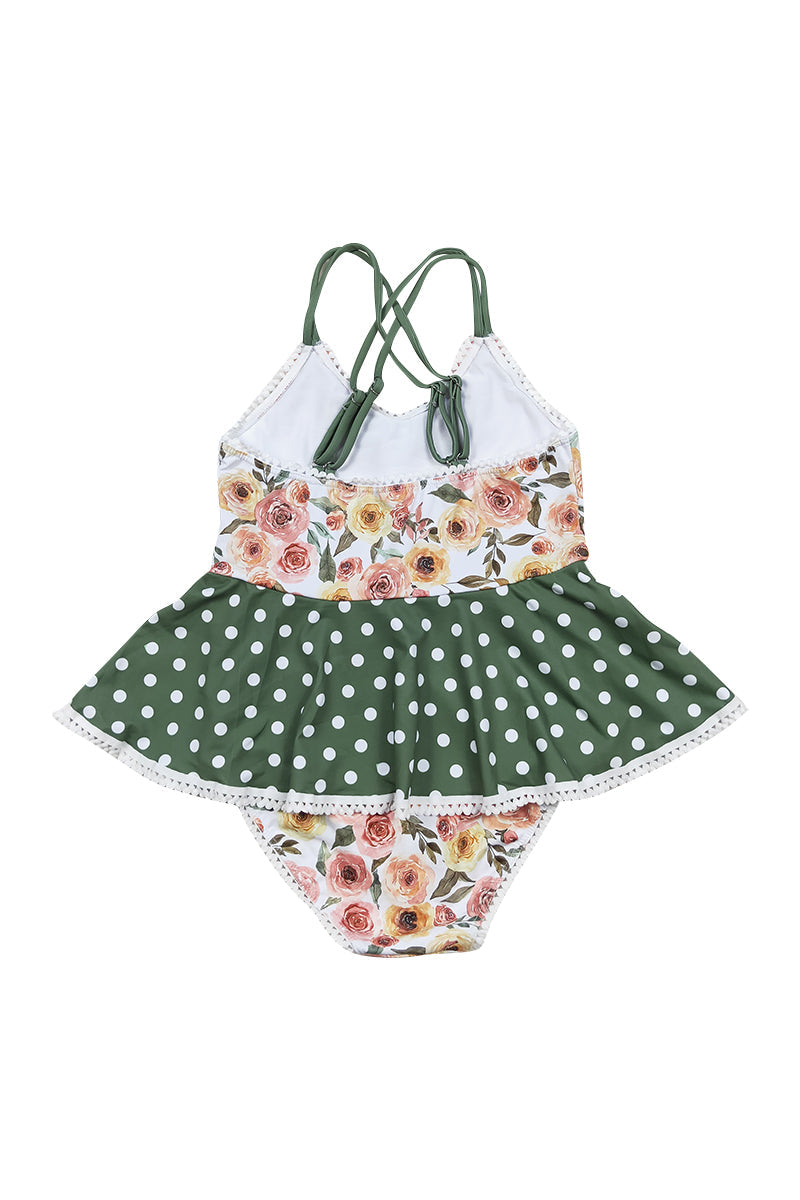 Girls Floral Polka Dot One-Piece Swimsuit