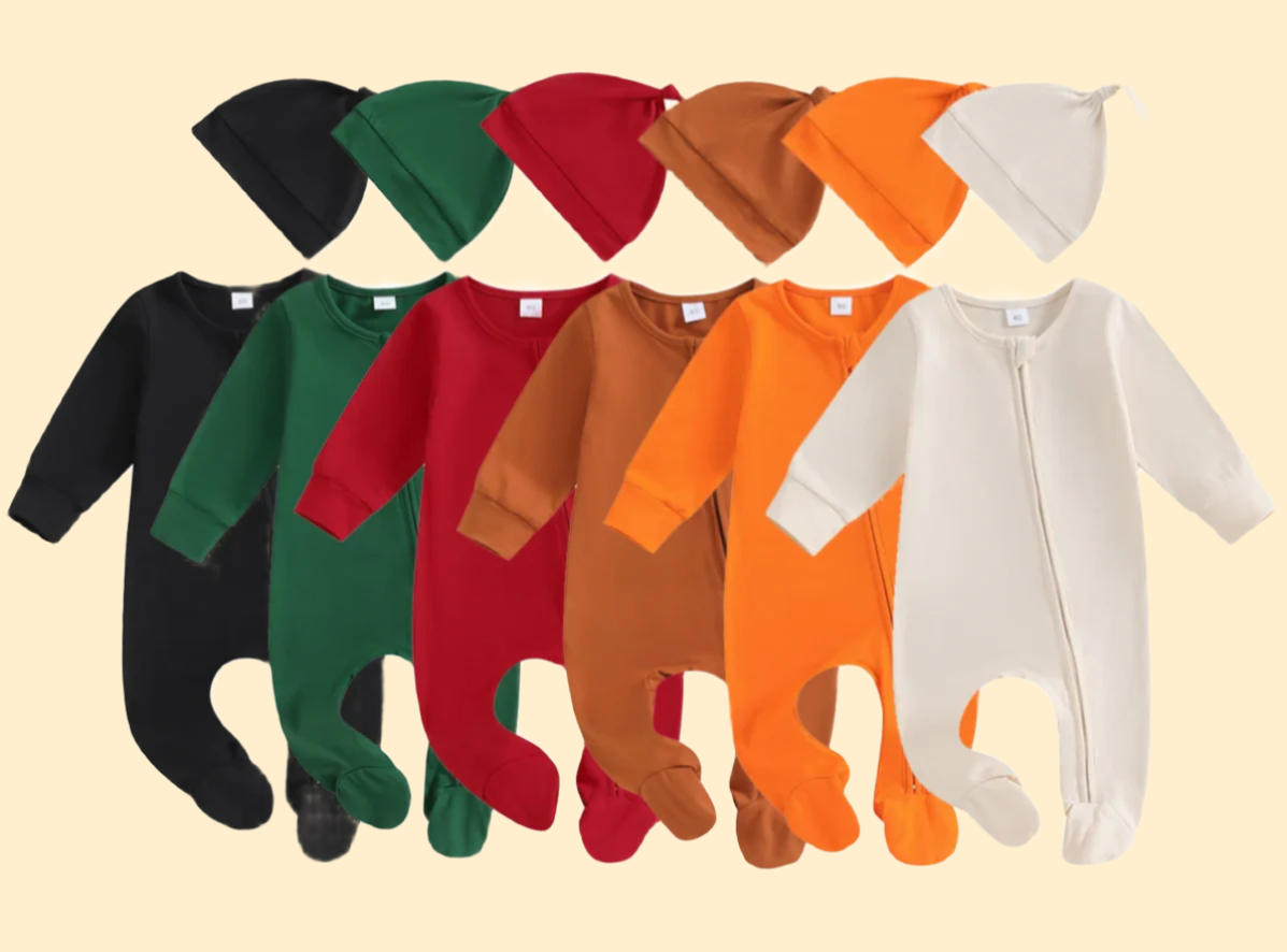 Full Zip Pajama Hat Set, Unisex