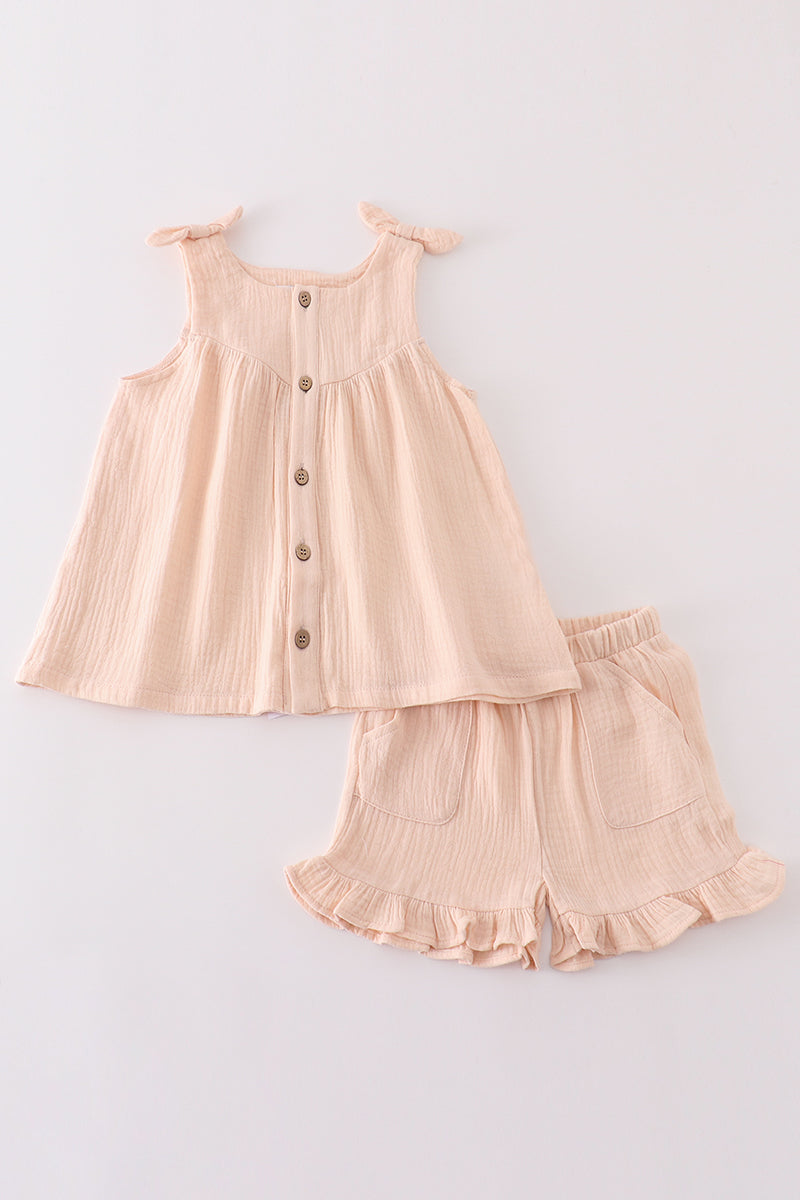 Girls Apricot Muslin Bow Set