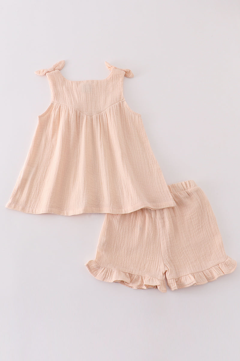 Girls Apricot Muslin Bow Set