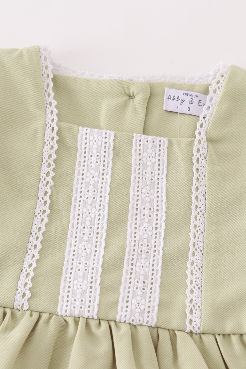 Girls Premium Sage Lace Ruffle Dress