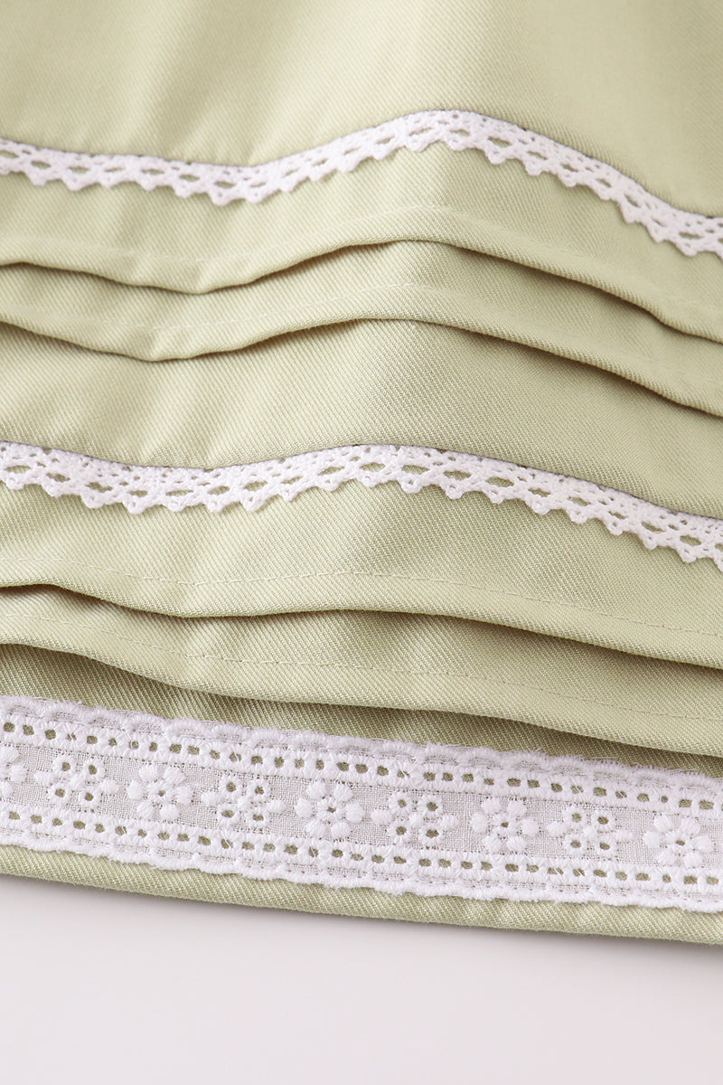 Girls Premium Sage Lace Ruffle Dress