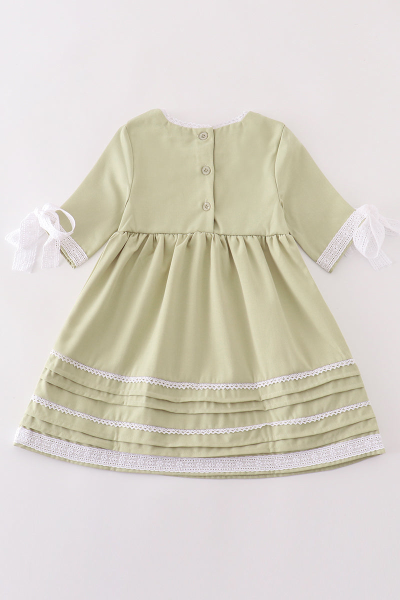 Girls Premium Sage Lace Ruffle Dress