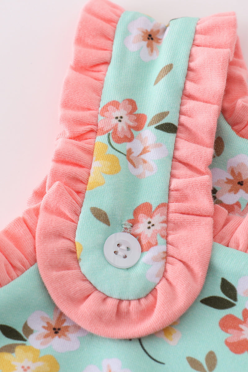 Girls Green Floral Cross Embroidered Dress