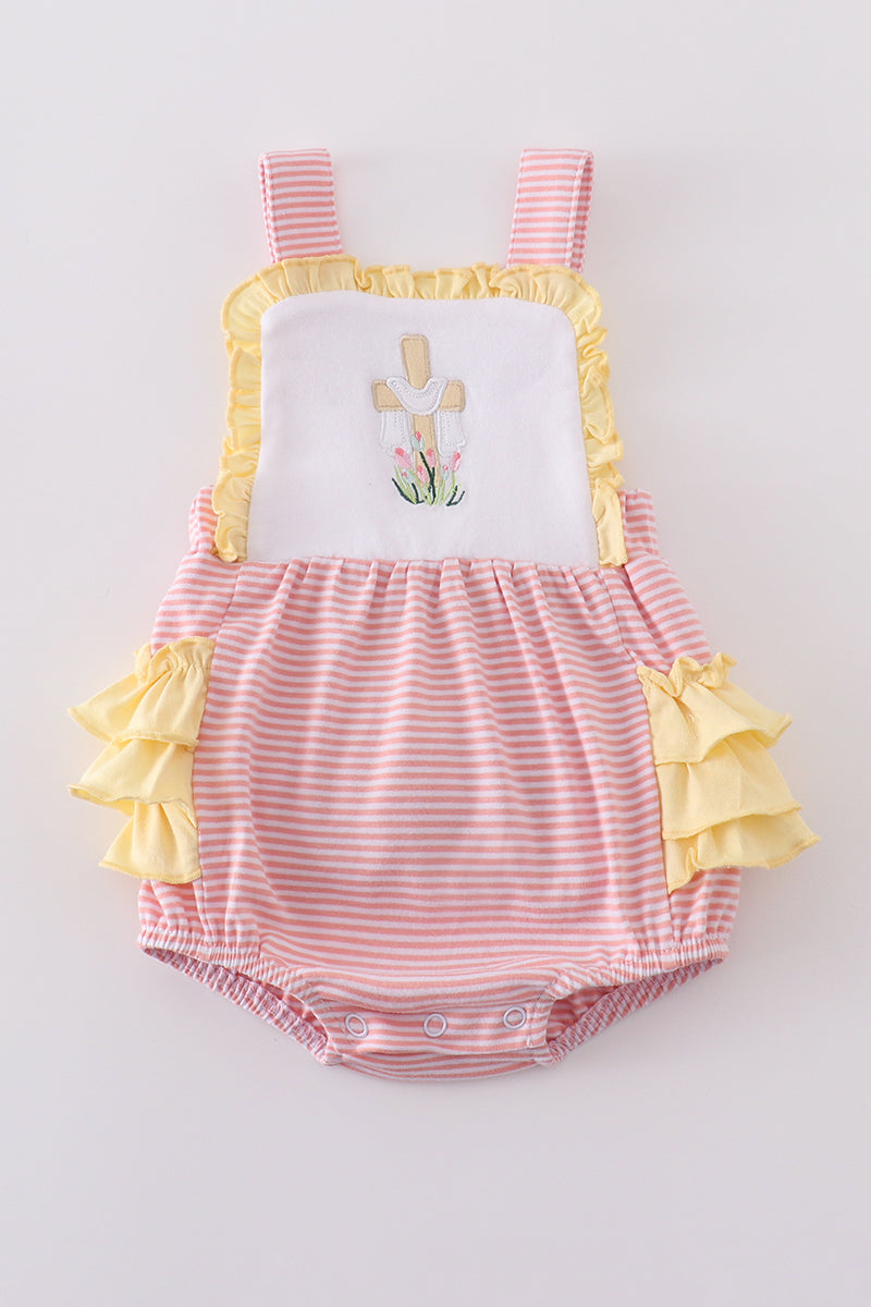 Girls Embroidered Pink Flower Cross Bubble
