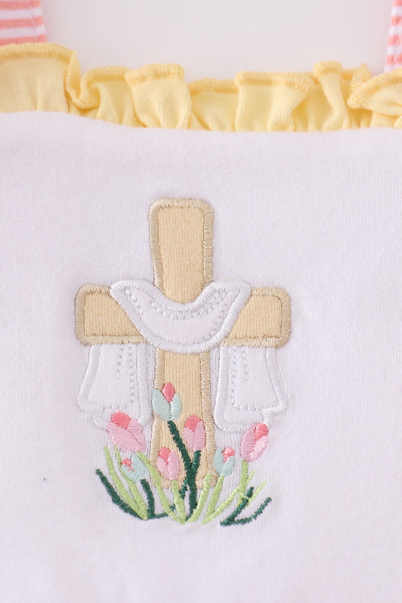 Girls Embroidered Pink Flower Cross Bubble