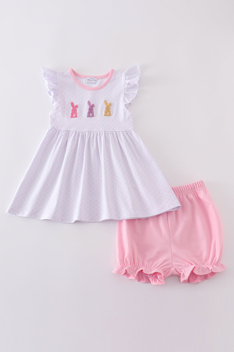 Girls Pink Bunny Top Bloomer Set