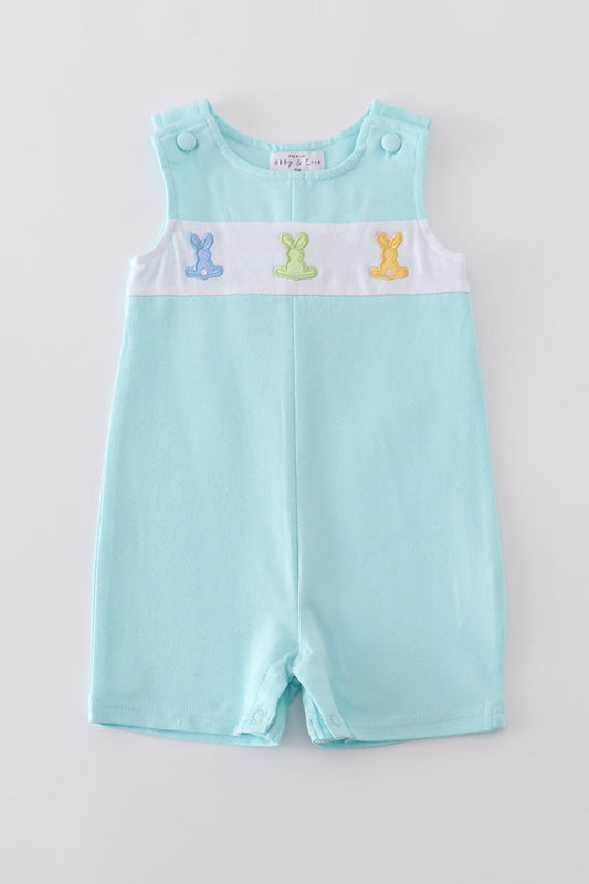 Boys Mint Bunny Embroidery Romper