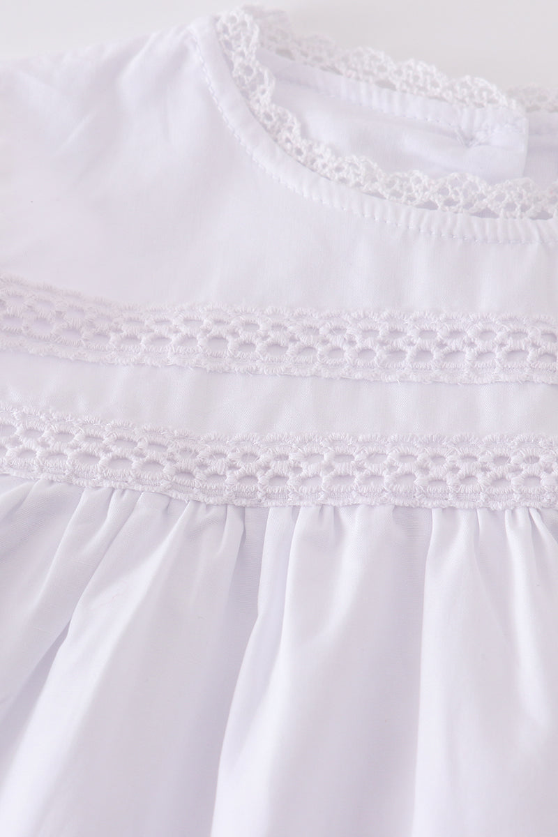 Girls Premium White Floral Embroidery Ruffle Dress