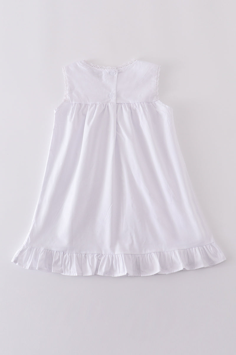 Girls Premium White Floral Embroidery Ruffle Dress