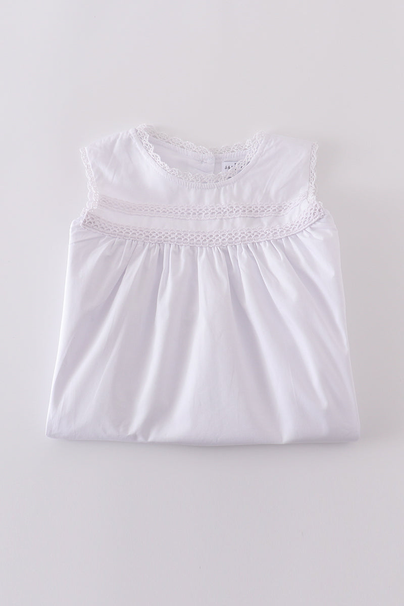 Girls Premium White Floral Embroidery Ruffle Dress