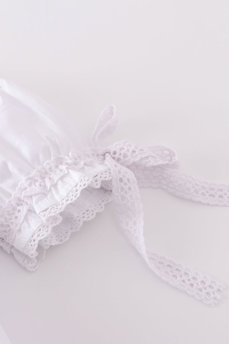Girls Premium White Floral Embroidery Bloomer Set