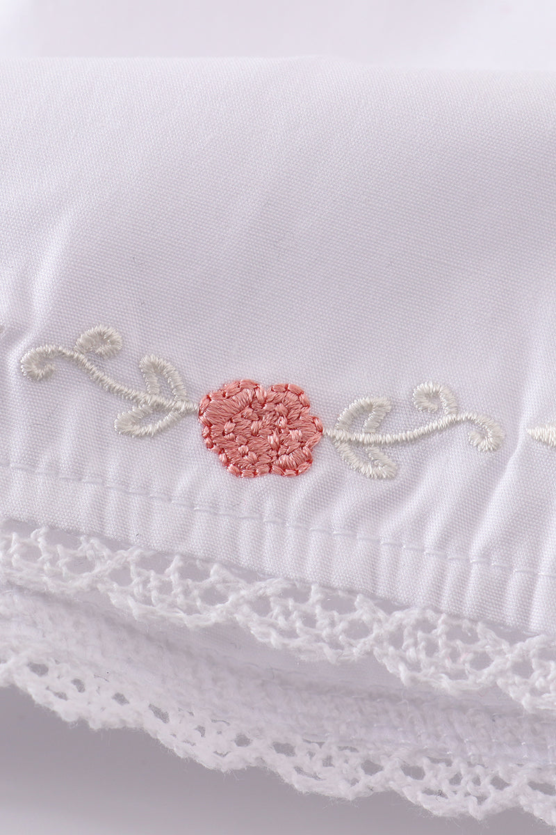 Girls Premium White Floral Embroidery Bloomer Set