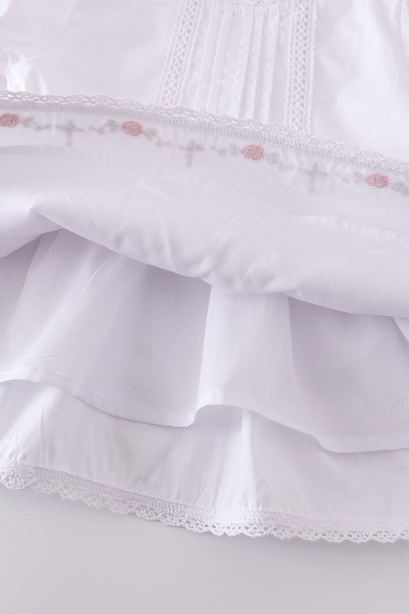 Girls Premium White Floral Embroidery Bloomer Set