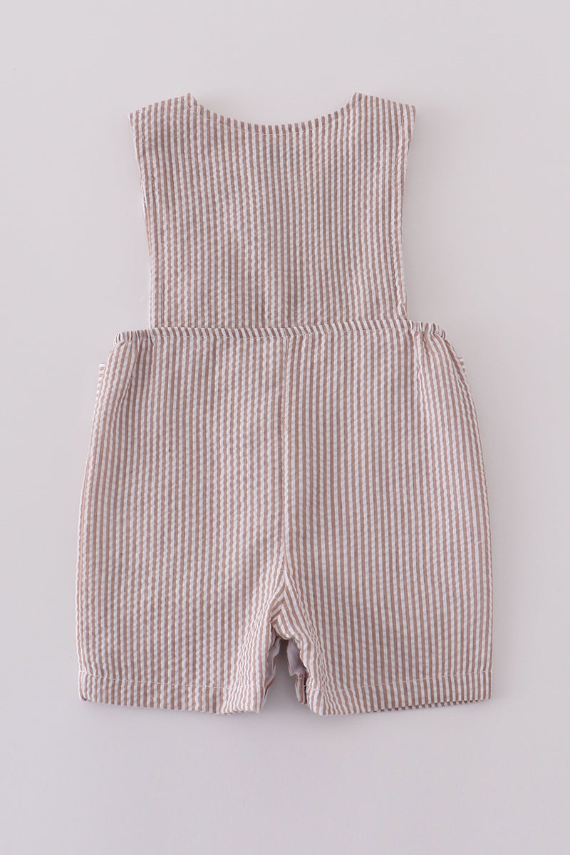 Boys Seersucker Brown Cross Embroidery Romper