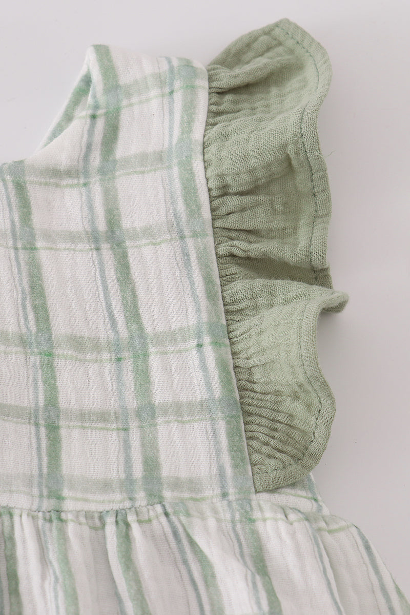 Girls Sage Plaid Ruffle Dress