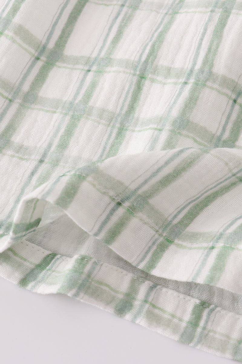 Girls Sage Plaid Ruffle Dress