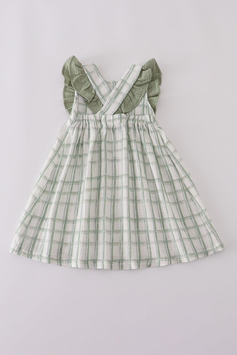 Girls Sage Plaid Ruffle Dress
