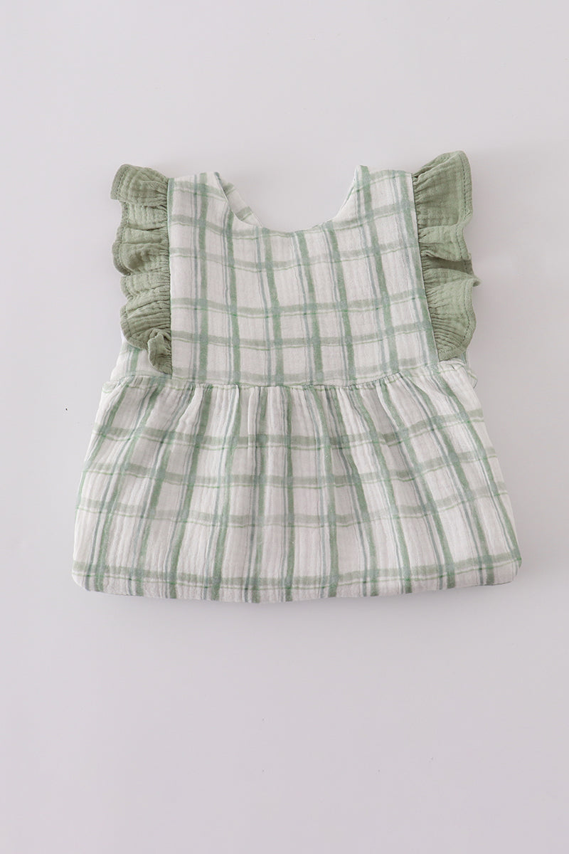 Girls Sage Plaid Ruffle Dress