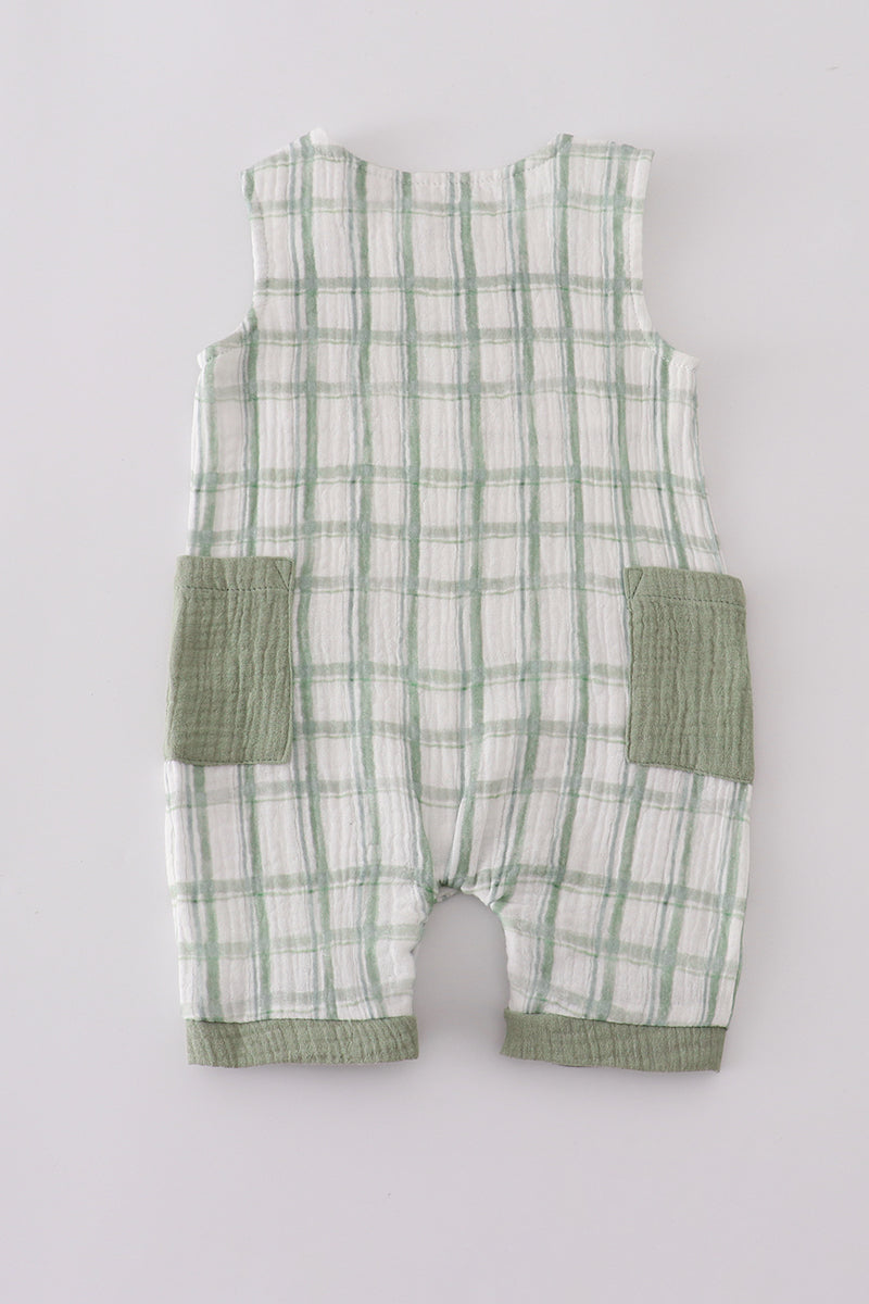 Boys Muslin Sage Plaid Romper