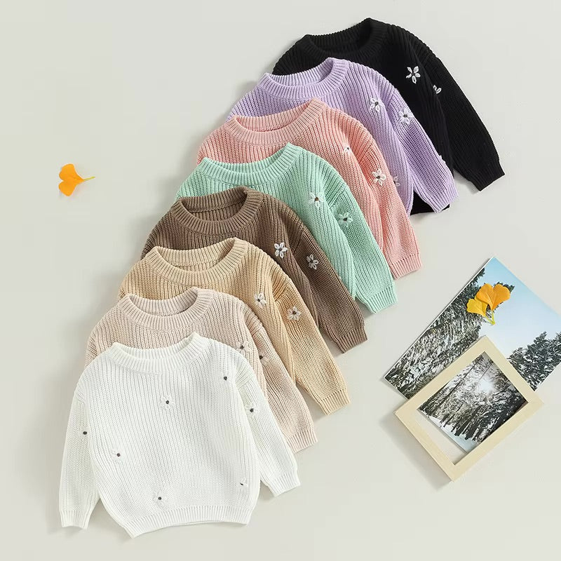 Girls Flower Knit Sweater