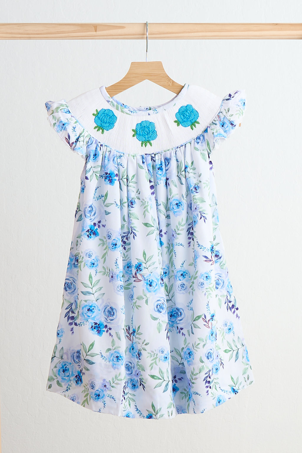 Girls Hand-Smocked Blue Floral Dress