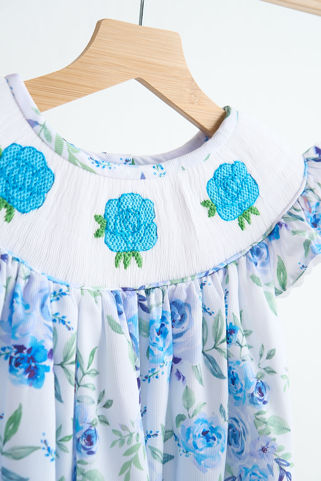 Girls Hand-Smocked Blue Floral Dress