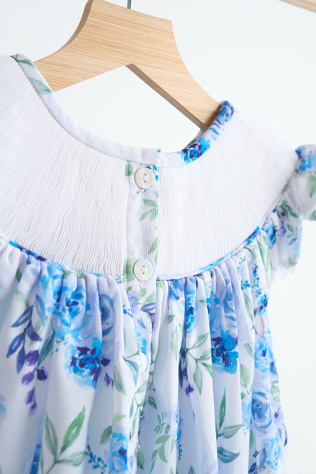 Girls Hand-Smocked Blue Floral Dress