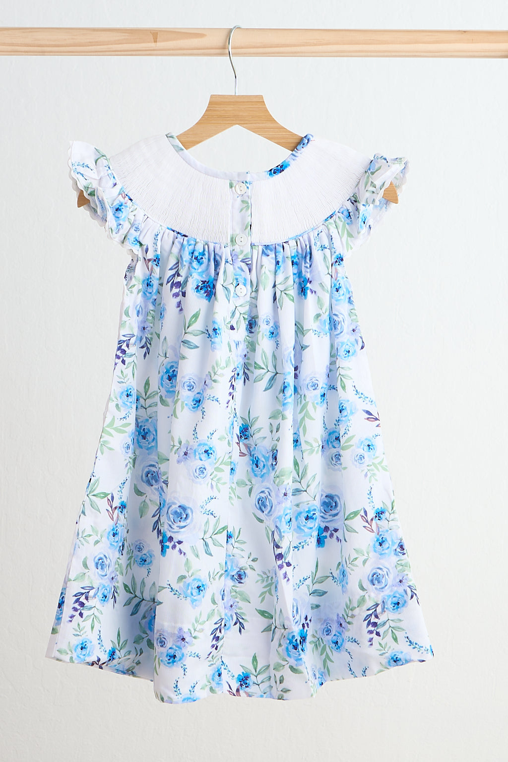 Girls Hand-Smocked Blue Floral Dress