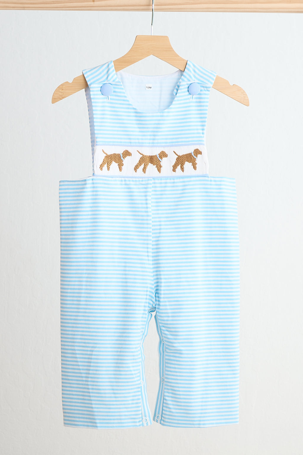 Boys Blue Stripe Embroidered Puppy Romper